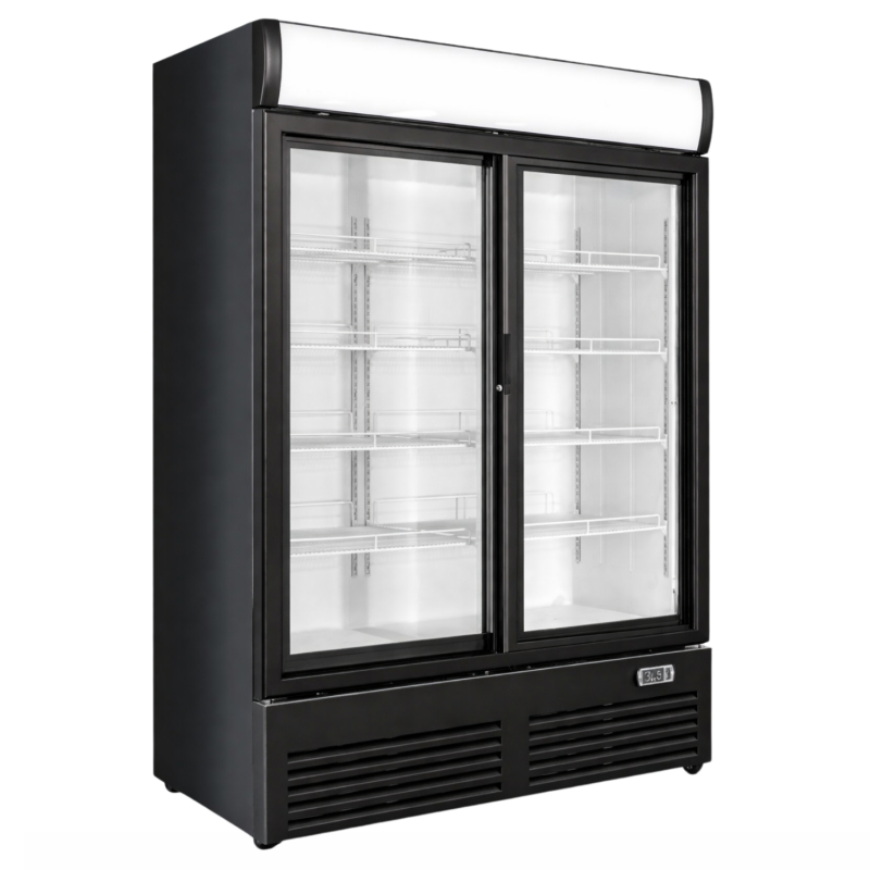 Armoire à boissons réfrigérée 1000 Litres noire et blanche 2 portes coulissantes avec canopy