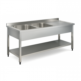 Plonge inox 2 bacs avec égouttoir à droite - 1400 x 600 mm