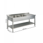 Plonge inox 2 bacs avec égouttoir à droite - 1400 x 600 mm