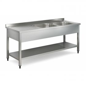 Plonge inox 2 bacs avec égouttoir à gauche - 1400 x 600 mm