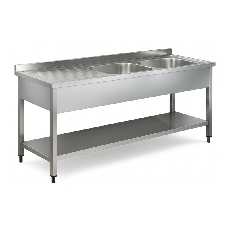Plonge inox 2 bacs avec égouttoir à gauche - 1400 x 600 mm