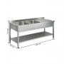 Plonge inox 2 bacs avec égouttoir à droite - 1400 x 700 mm
