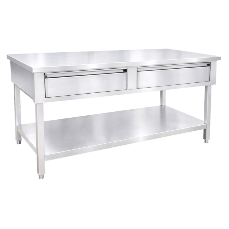 Table inox centrale 1200 x 600 mm avec 2 tiroirs