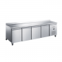 Desserte réfrigérée inox 4 portes avec dosseret et groupe latéral sur roulettes