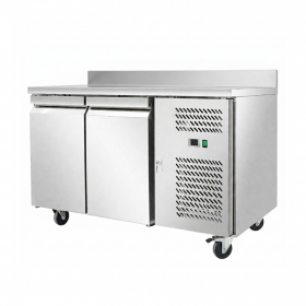 Desserte réfrigérée inox 2 portes avec dosseret et groupe latéral sur roulettes