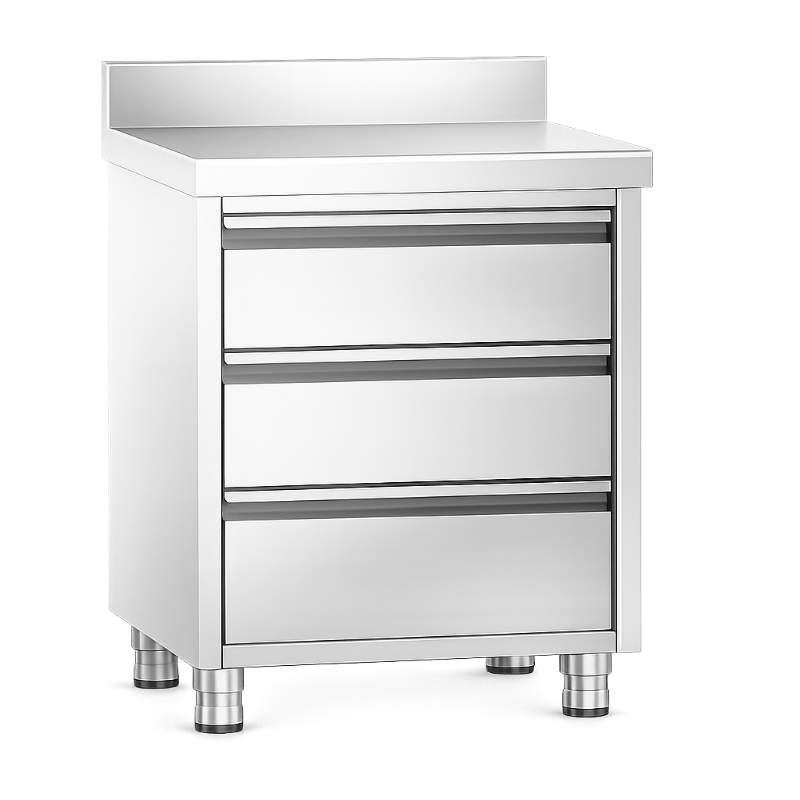 Meuble inox avec 3 tiroirs avec dosseret 500 x 600 x 970 mm