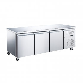 Desserte réfrigérée inox 4 portes avec groupe latéral sur roulettes