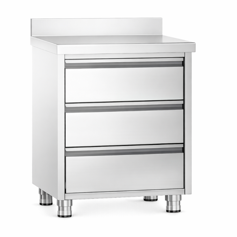 Meuble inox avec 3 tiroirs avec dosseret 500 x 700 x 970 mm