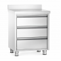 Meuble inox avec 3 tiroirs avec dosseret 500 x 700 x 970 mm