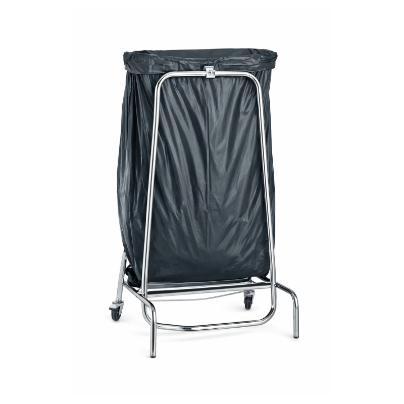 Poubelle pince sac sur roues inox