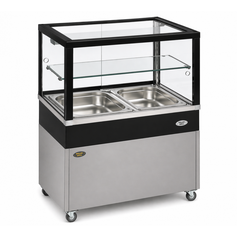 Bain-marie vitrine chauffante panoramique 2xGN1/1 monobloc - Roller Grill