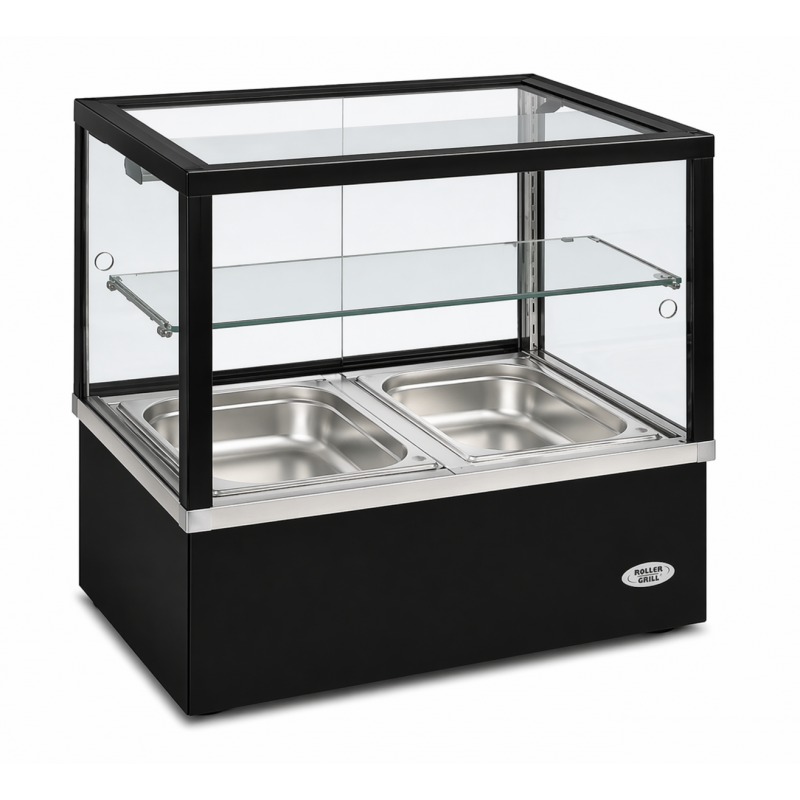 Bain-marie vitrine chauffante panoramique à poser 2xGN1/1 monobloc - Roller Grill