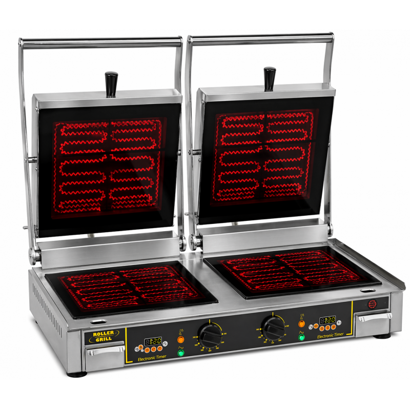 Contact grill vitrocéramique infrarouge avec cadre chauffant double - Roller Grill