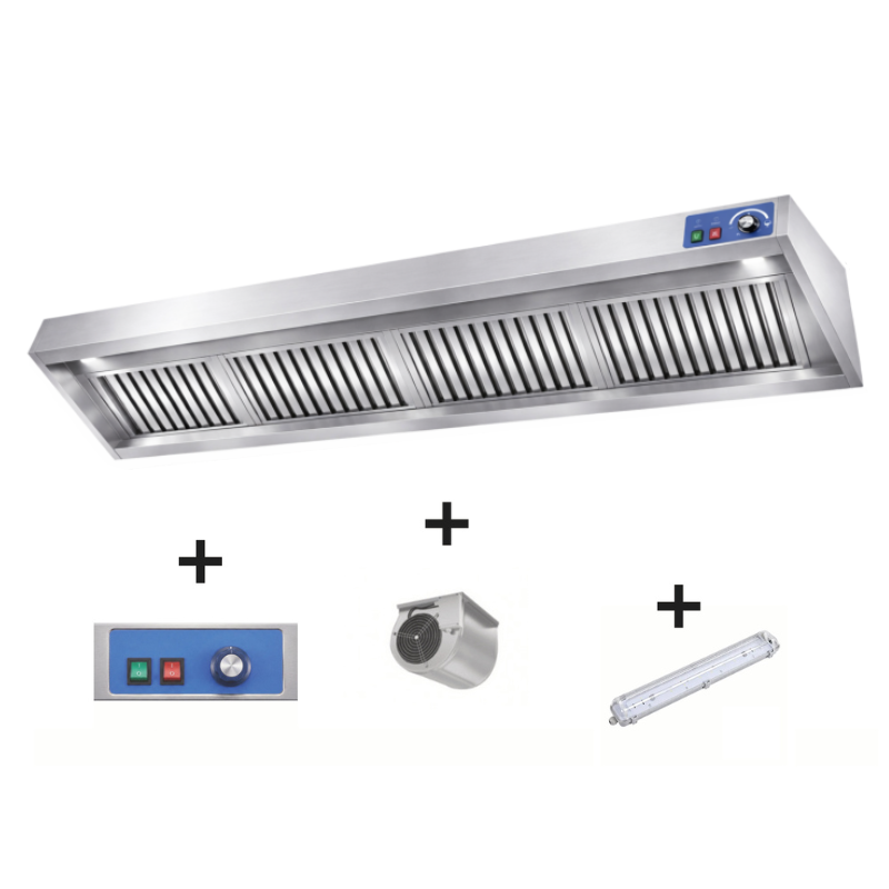 Hotte murale Mistral pro 2500 x 900 avec moteur, LED et variateur