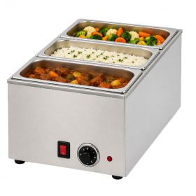 Bain-marie électrique sans robinet de vidange avec 3 bacs GN 1/3
