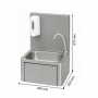 Lave-mains inox avec distributeur à savon et mitigeur à commande fémorale - eau chaude et froide