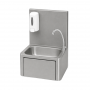 Lave-mains inox avec distributeur à savon et mitigeur à commande fémorale - eau chaude et froide