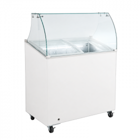 Vitrine à glace 950 mm avec canopy en verre incurvé et roulettes