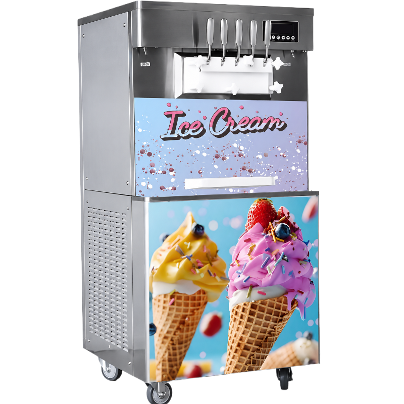 Machine à glaces italiennes professionnelle 3 parfums 5 manettes sur roues
