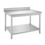 Table inox professionnelle adossée 1400 x 600 mm avec étagère basse et pieds réglables