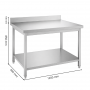 Table inox adossée 1200 x 600 mm épaisseur 0,8 mm avec étagère basse