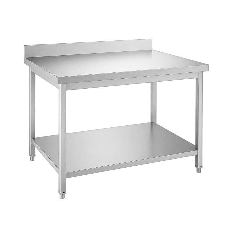 Table inox adossée 1200 x 600 mm épaisseur 0,8 mm avec étagère basse