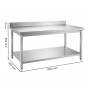 Table inox professionnelle adossée 1800 x 600 mm épaisseur 0,8 mm