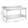 Table inox adossée professionnelle 2000 x 600 mm épaisseur 0,8 mm
