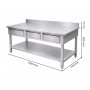 Table inox adossée 1600 x 700 mm avec 3 tiroirs et étagère basse