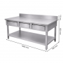 Table inox adossée 1800 x 700 mm avec 3 tiroirs et étagère basse