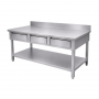 Table inox adossée 1800 x 700 mm avec 3 tiroirs et étagère basse