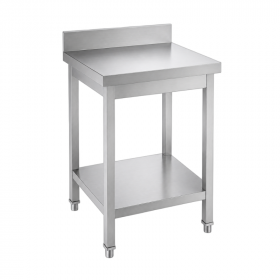 Table inox adossée 800 x 600 mm avec étagère basse et pieds réglables