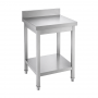 Table inox adossée 800 x 600 mm avec étagère basse et pieds réglables