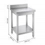 Table inox adossée 800 x 600 mm avec étagère basse et pieds réglables