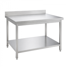 Table inox adossée 1000 x 600 mm avec étagère basse et pieds réglables