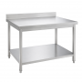 Table inox adossée 1000 x 600 mm avec étagère basse et pieds réglables