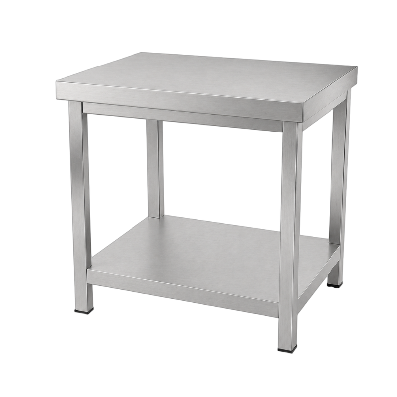 Table inox centrale 700 x 600 mm épaisseur 0,8 mm avec étagère basse