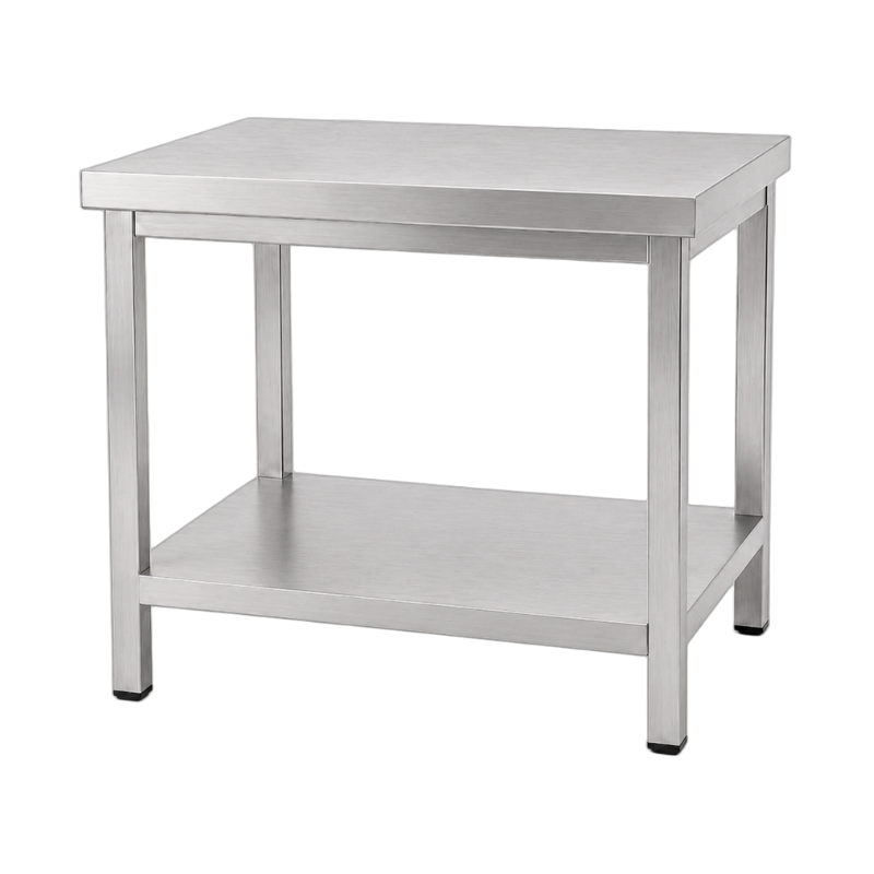 Table inox centrale 800 x 600 mm avec étagère basse et pieds réglables
