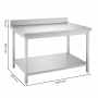 Table inox adossée 1600 x 600 mm avec tablette inférieure et pieds réglables