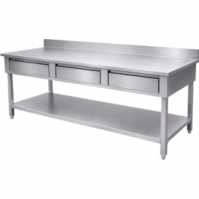 Table inox 2000 x 600 adossée avec 3 tiroirs
