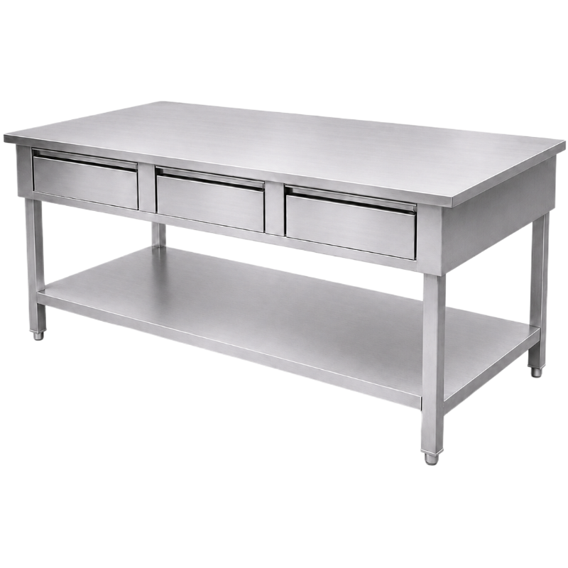 Table inox 1600 x 700 mm centrale avec 3 tiroirs
