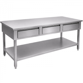 Table inox 2000 x 700 mm centrale avec 3 tiroirs