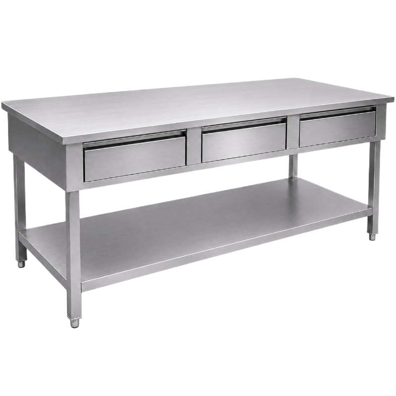Table inox 2000 x 700 mm centrale avec 3 tiroirs