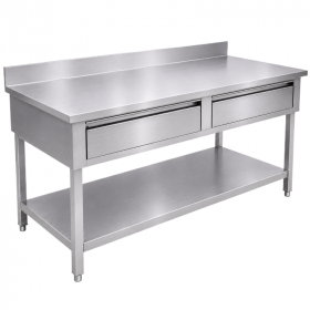 Table inox 1200 x 700 mm adossée avec 2 tiroirs