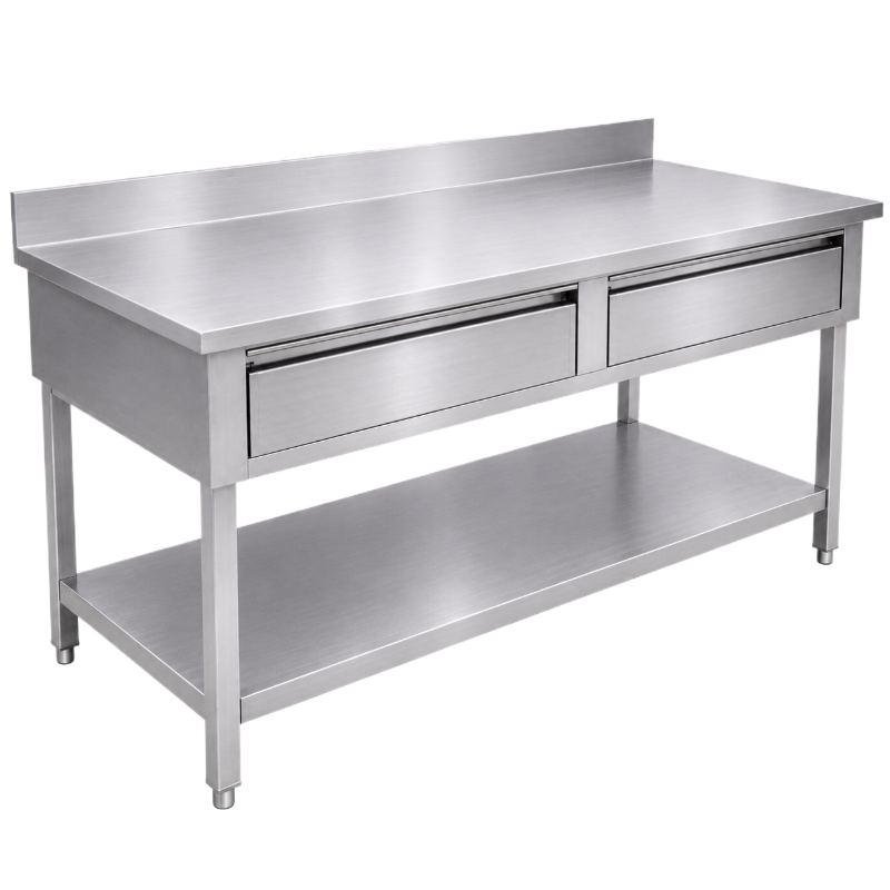 Table inox 1200 x 700 mm adossée avec 2 tiroirs