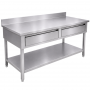 Table inox 1200 x 700 mm adossée avec 2 tiroirs