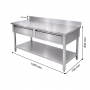 Table inox 1200 x 700 mm adossée avec 2 tiroirs