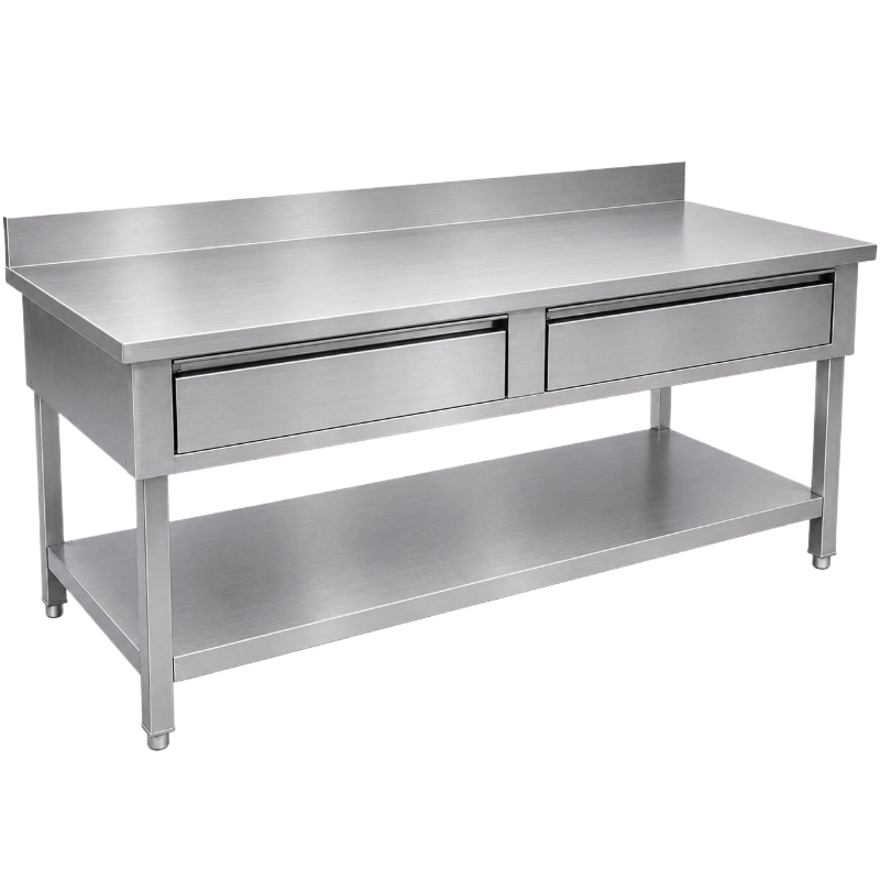 Table inox 1400 x 700 mm adossée avec 2 tiroirs