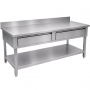 Table inox 1400 x 700 mm adossée avec 2 tiroirs