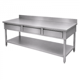 Table inox 2000 x 700 adossée avec 3 tiroirs